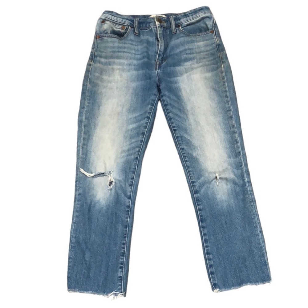 Madewell The High Rise Slim Crop Boyfriend Jeans Size 25 Blue Distressed Cut Off